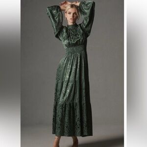 Anthropologie Maxi Mock Neck Elegant Chiffon Somerset Dress Size Small